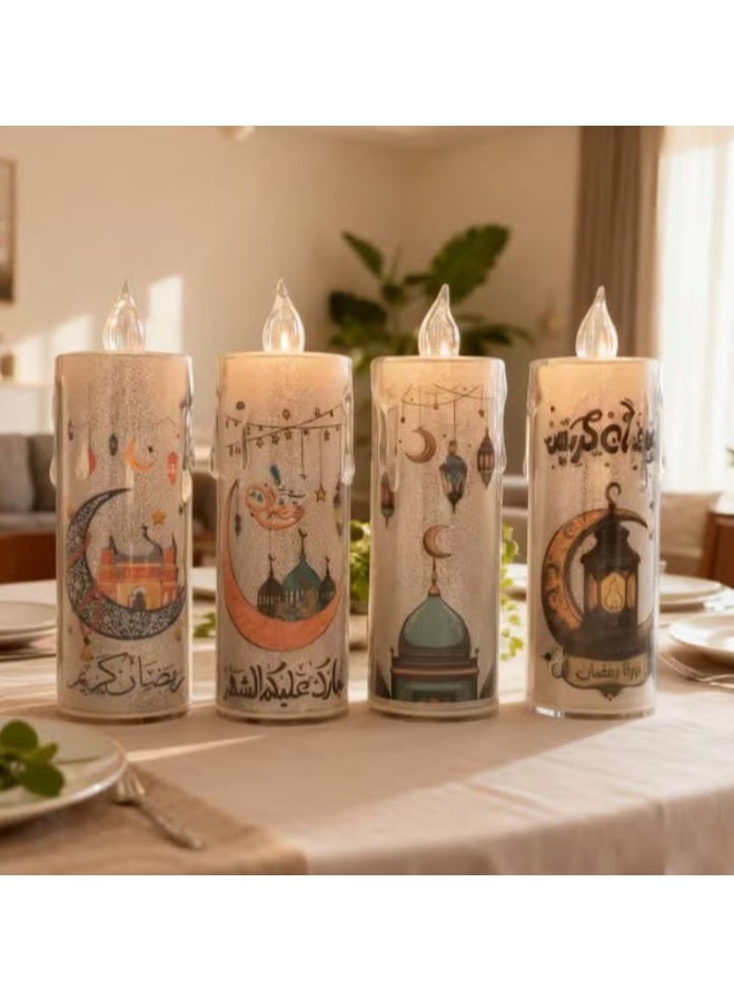 طقم 4 شموع إلكترونية بدون لهب لرمضان—آمنة وأنيقة لإضفاء أجواء رمضانية دافئة على منزلك - Image 4